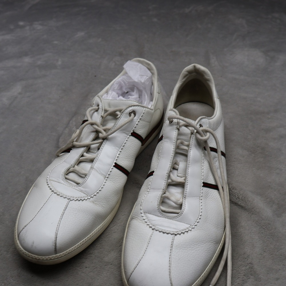 Gucci Mens 12 Sneakers White Leather Low Top Lace-Up Casual Classic Driving VTG - Picture 11 of 16